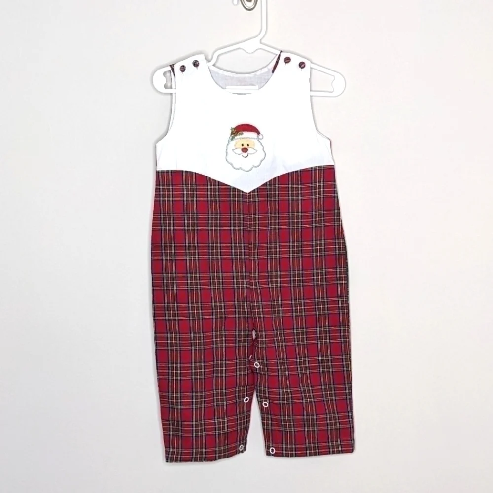 Lil Cactus Santa Claus Christmas Plaid Romper 12-18m